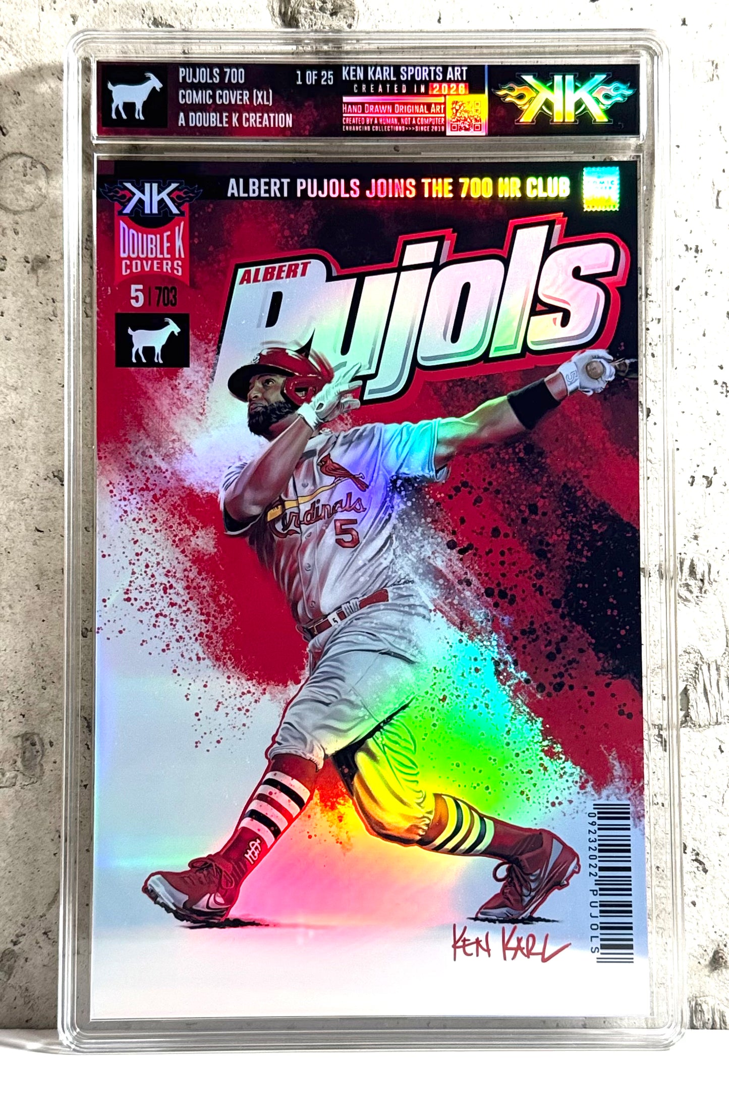 Pujols HITS his 700th Comic Sized (XL) foil slab art 1:25