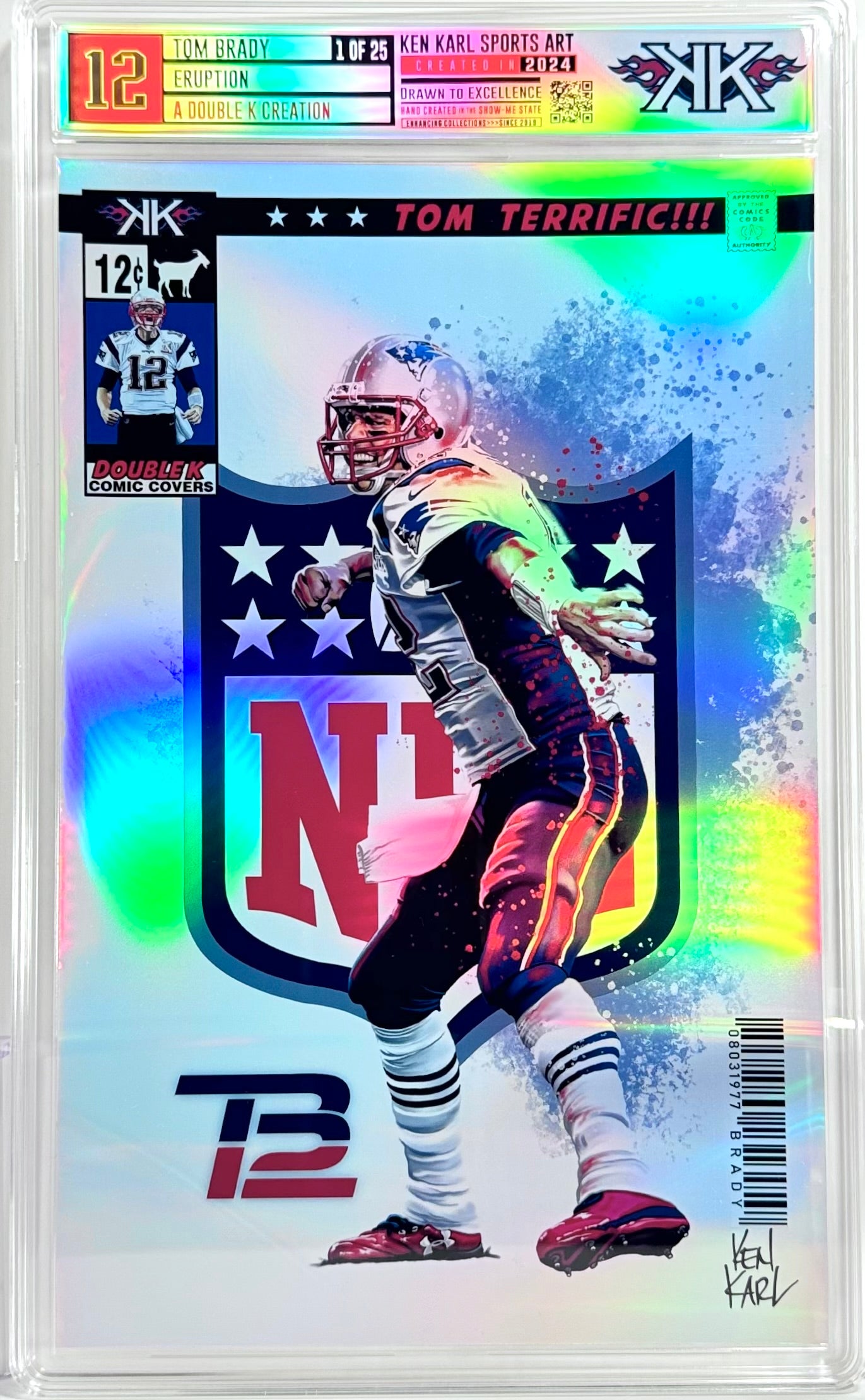 tom brady holographic card Tom Brady NFL Shield Comic Sized Foil Slab 1:25 – Ken Karl Sports Art