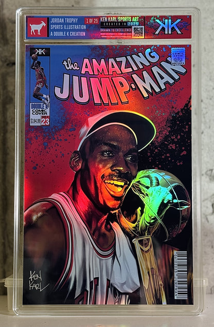 Michael Jordan Goat Trophy Comic Sized Holographic slabs 1:25