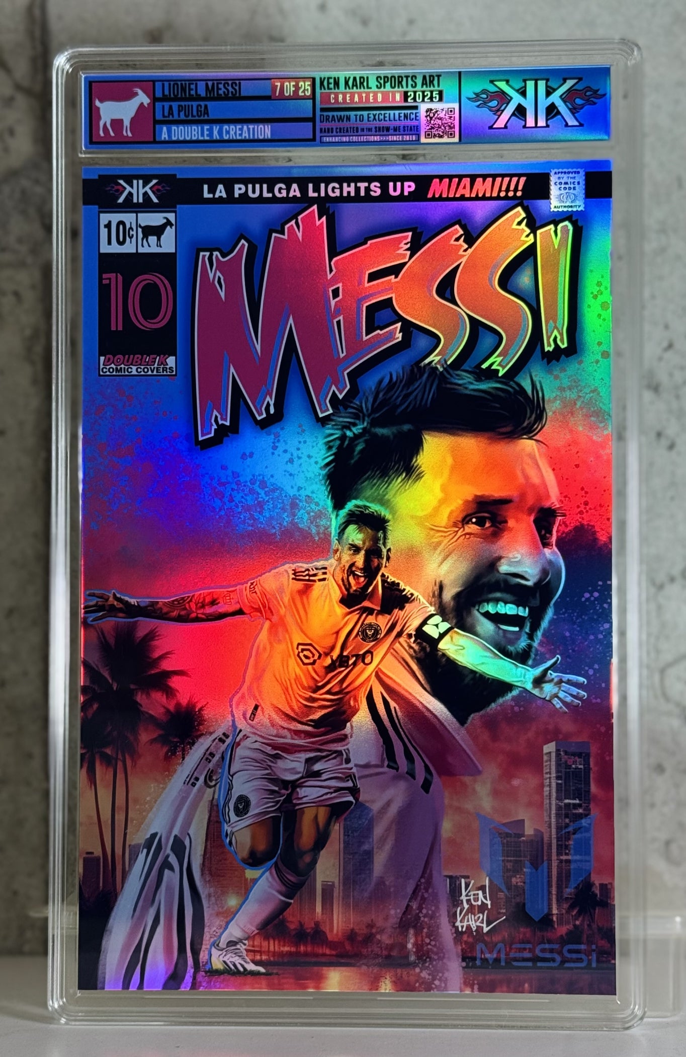 Lionel Messi Comic Cover sized XL holographic foil slab 1:25
