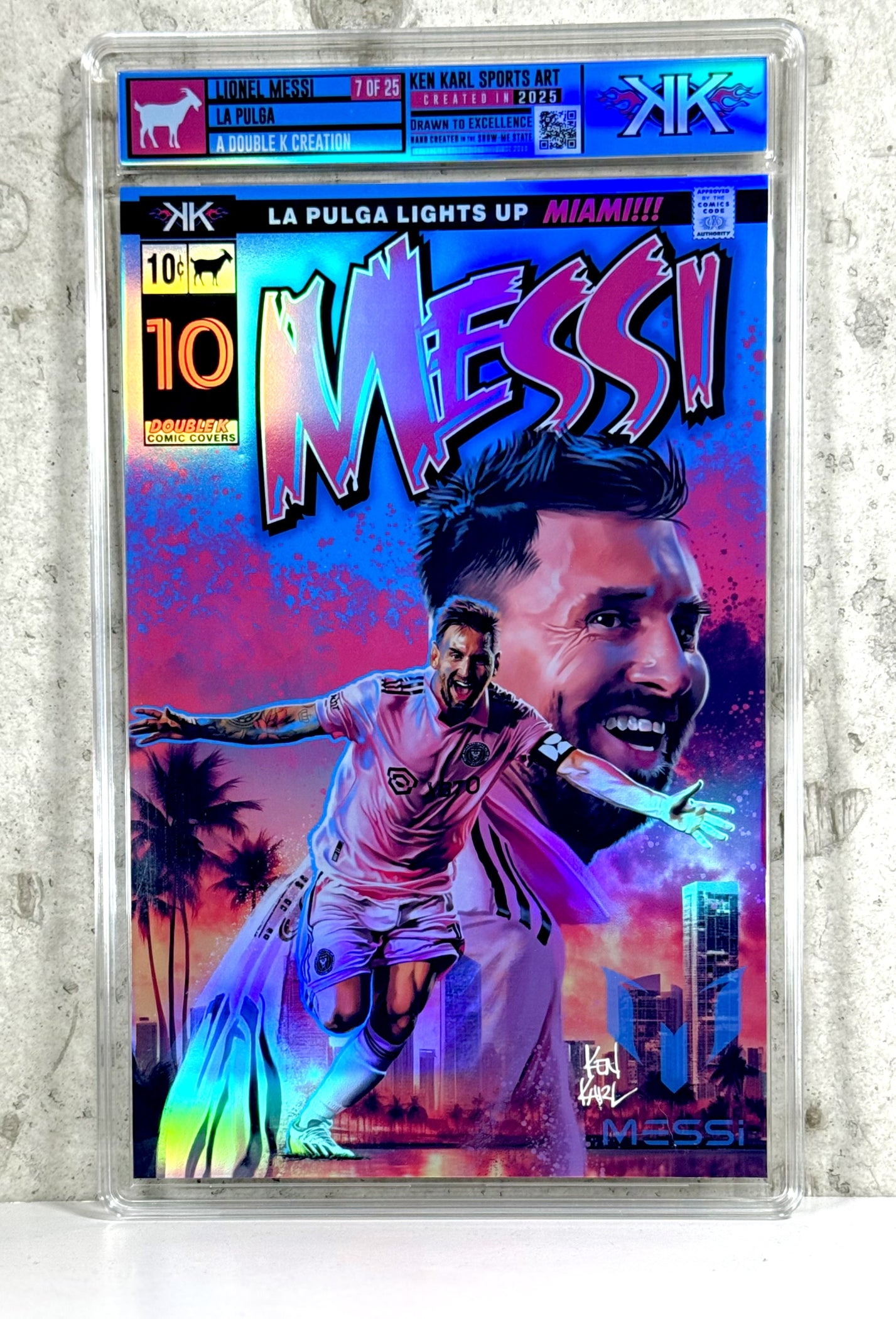 Lionel Messi Comic Cover sized XL holographic foil slab 1:25