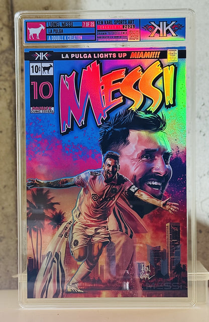 Lionel Messi Comic Cover sized XL holographic foil slab 1:25